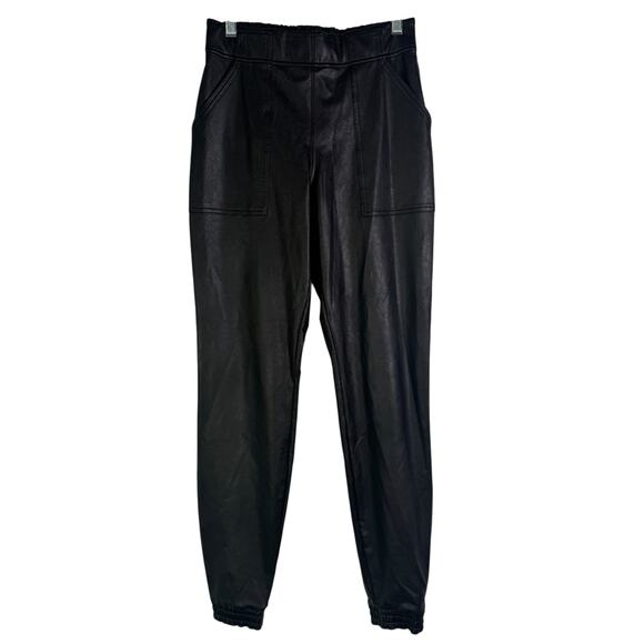 Spanx Black Faux Leather Jogger Pants Size‎ Small Vegan Leather Pull On S - Picture 2 of 14
